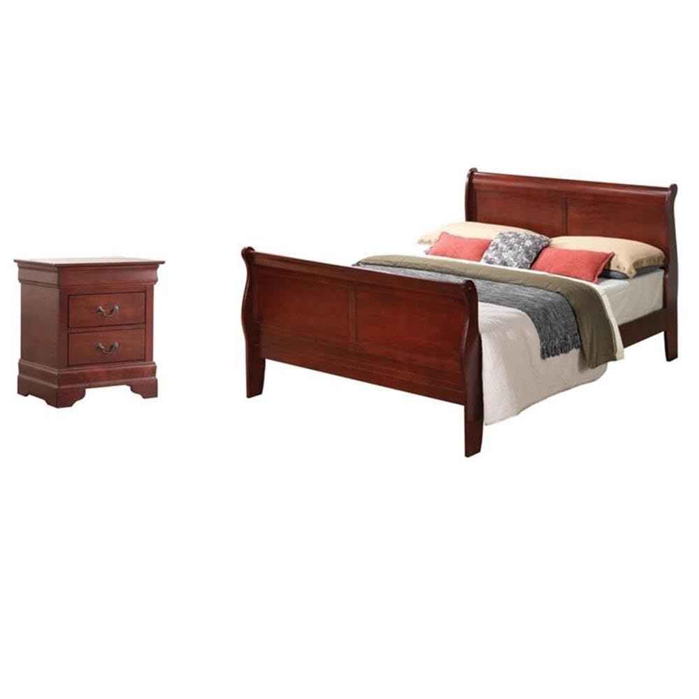 Set of 2 Queen Sleigh Bed and 2-Drawer Nightstand Q22514