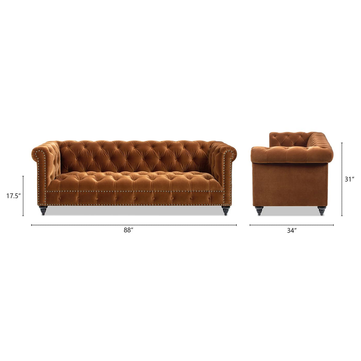 88" Burnt Orange Performance Velvet Sofa H3053