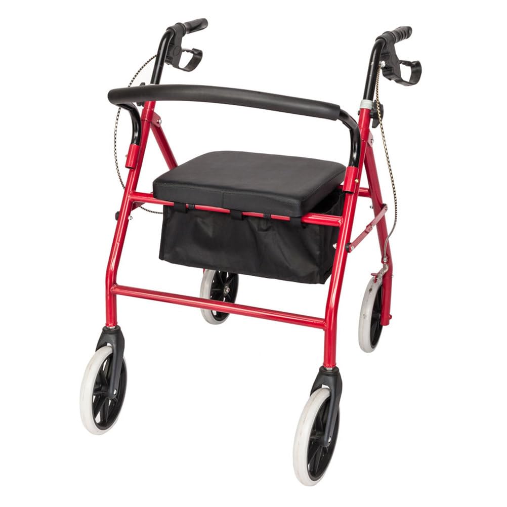 Lightweight Foldable Steel Rollator Walker with Seat, 8" Wheels, Red P539