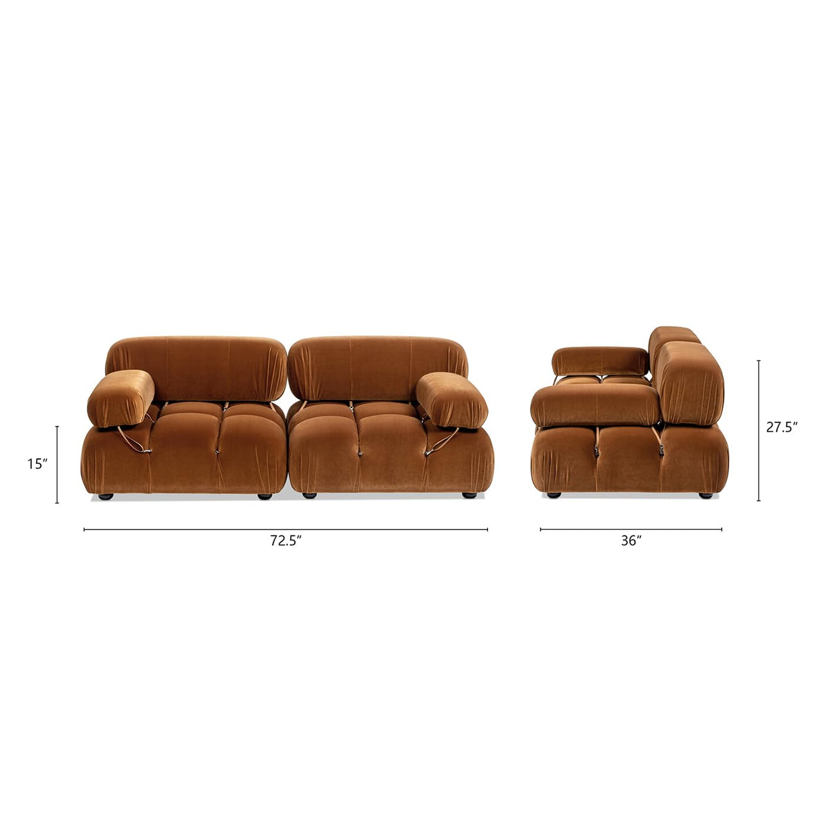 Burnt Orange Performance Velvet 2-Piece Loveseat Sofa Y825644