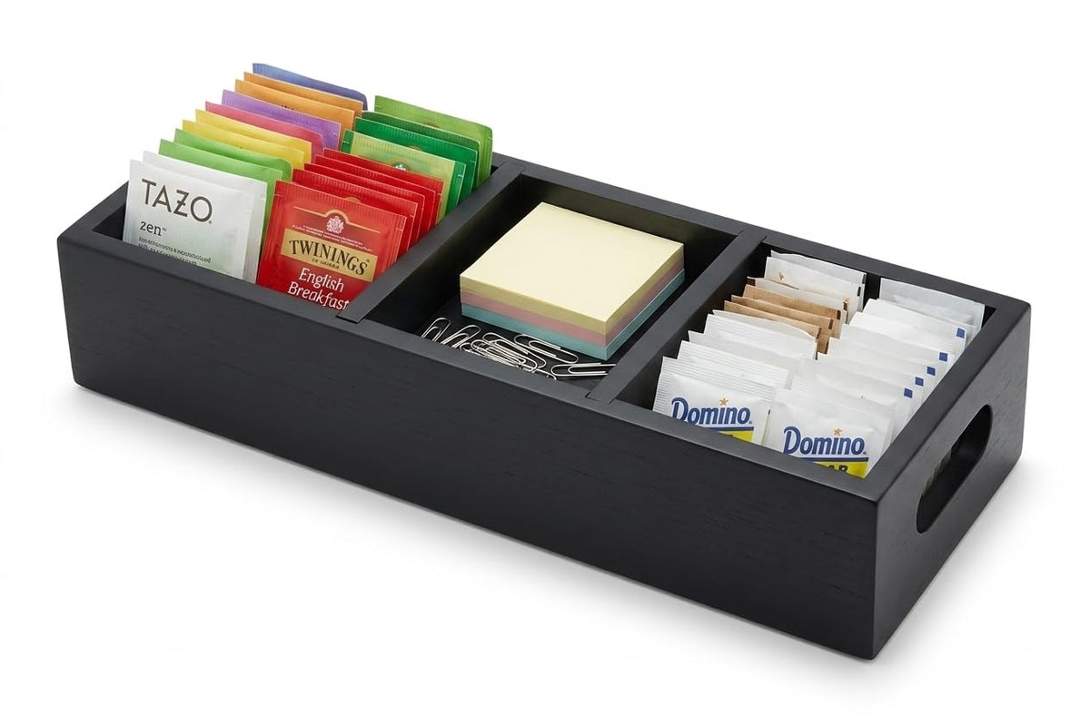Matte Black Wood 3 Compartment Organizer Tray D37746