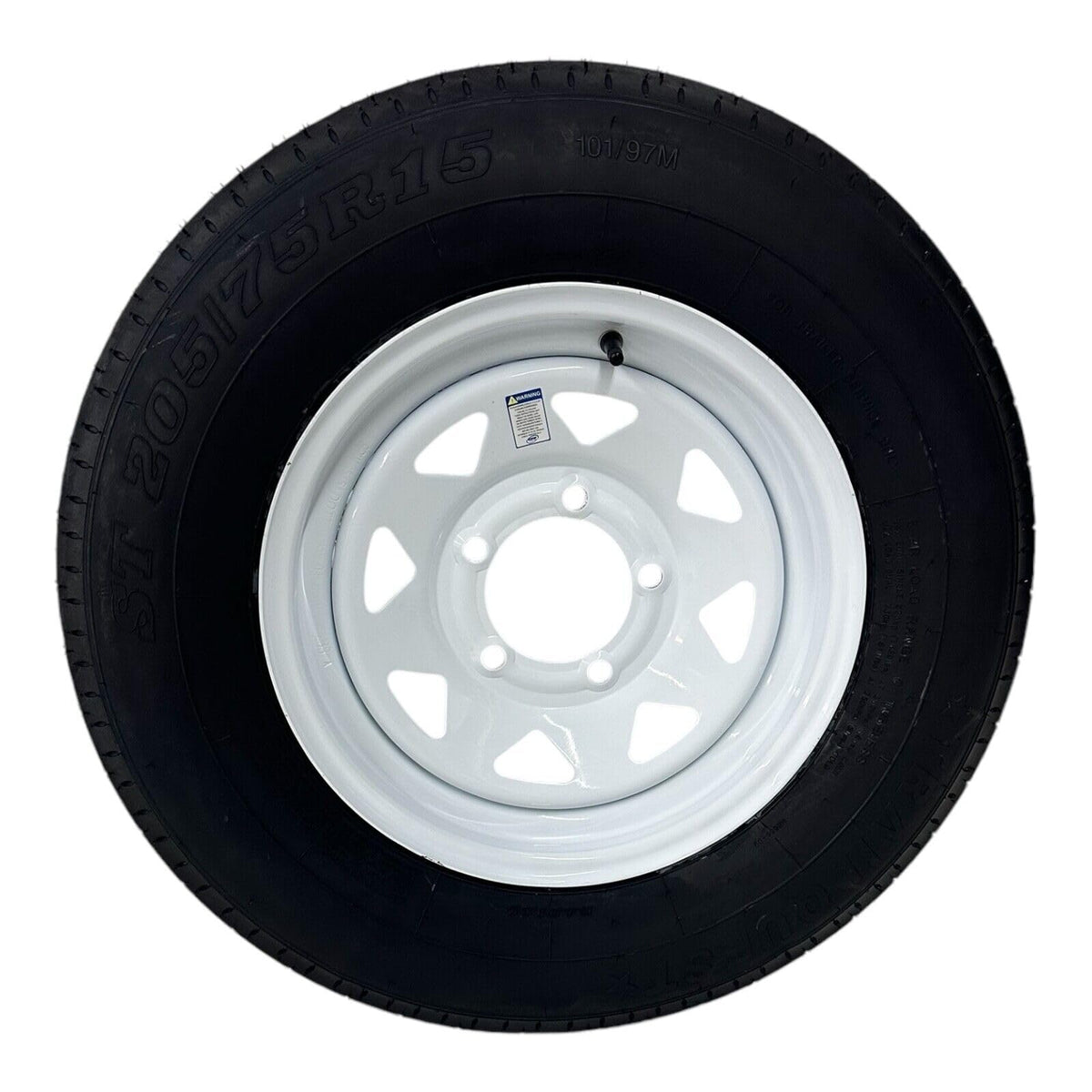 ST205/75R15 Trailer Tire on Rim Load Range C 6 Ply 5 Lug White Spoke Wheel E37342
