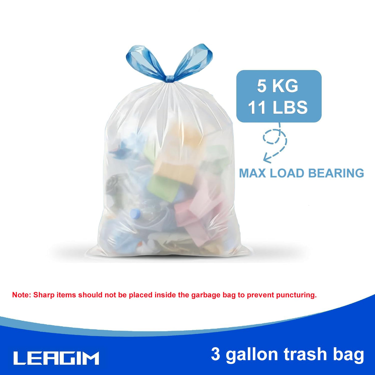 3 Gallon 360 Count 1.2 Mil Drawstring White Plastic Trash Bags G300311