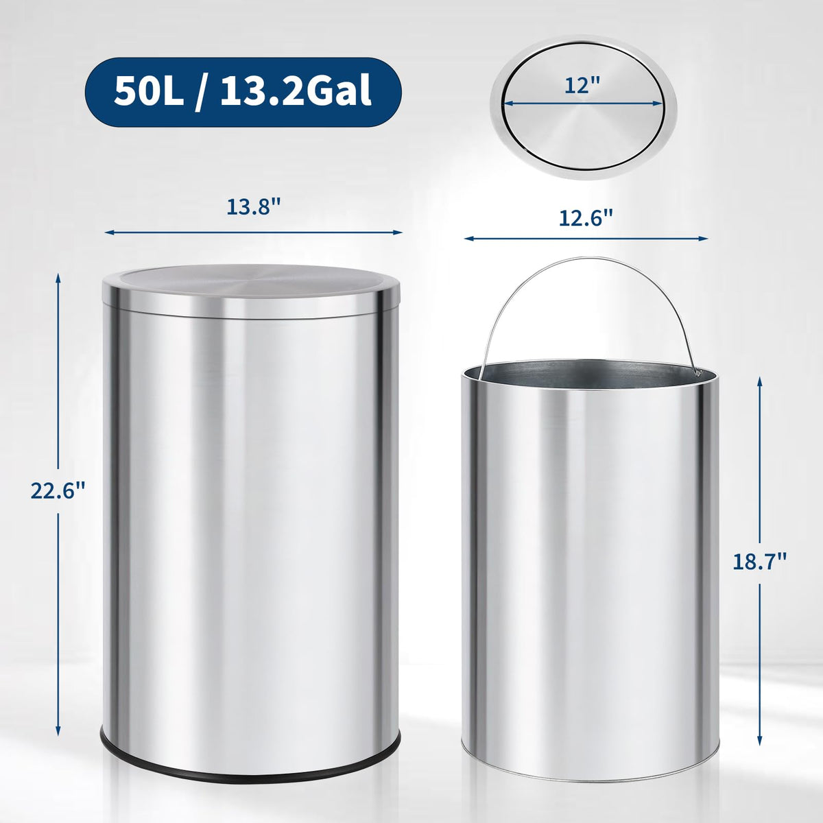 13.2 gal Stainless Steel Swing Top Trash Can B470