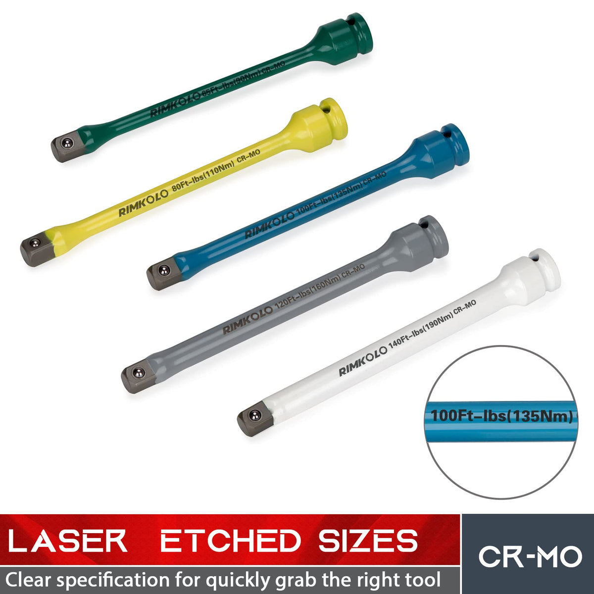 1/2" Drive 5-Piece Impact Torque Limiting Extension Bar Set F1637