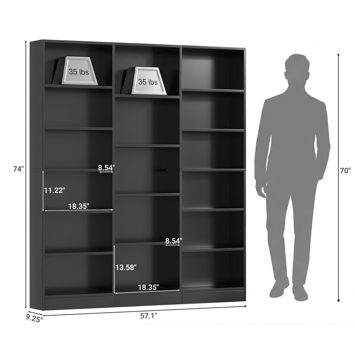 Black 6 Tier 17 Shelf Bookshelf H6812