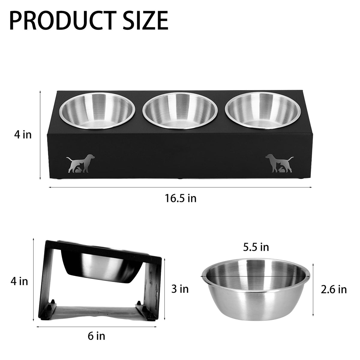 15° Tilted Stainless Steel Cat Bowls 3 Pack B80028