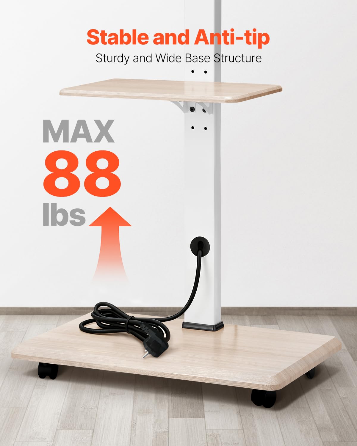 Rolling TV Stand for 32-70 Inch Screens, Height Adjustable with Tray S2386