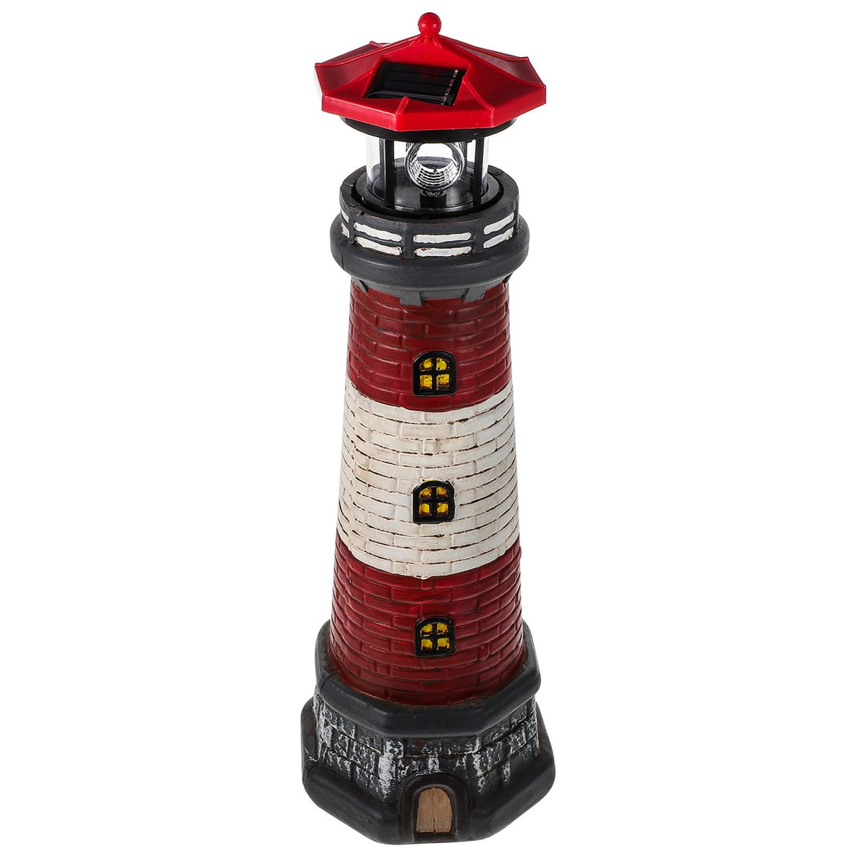 Solar Lighthouse Statue with LED Light 14.76 Inch Red I258852