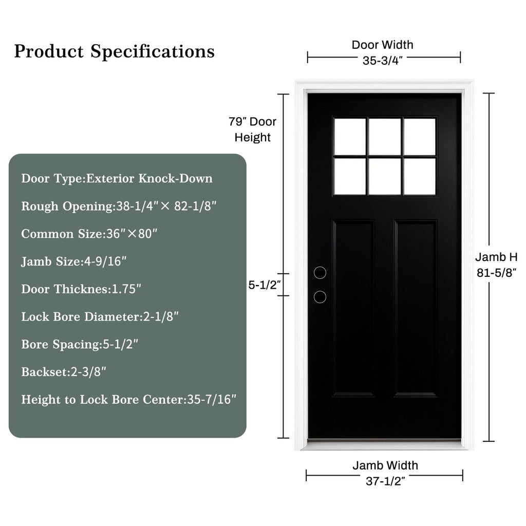 36 x 80 Black Fiberglass Entry Door A44701
