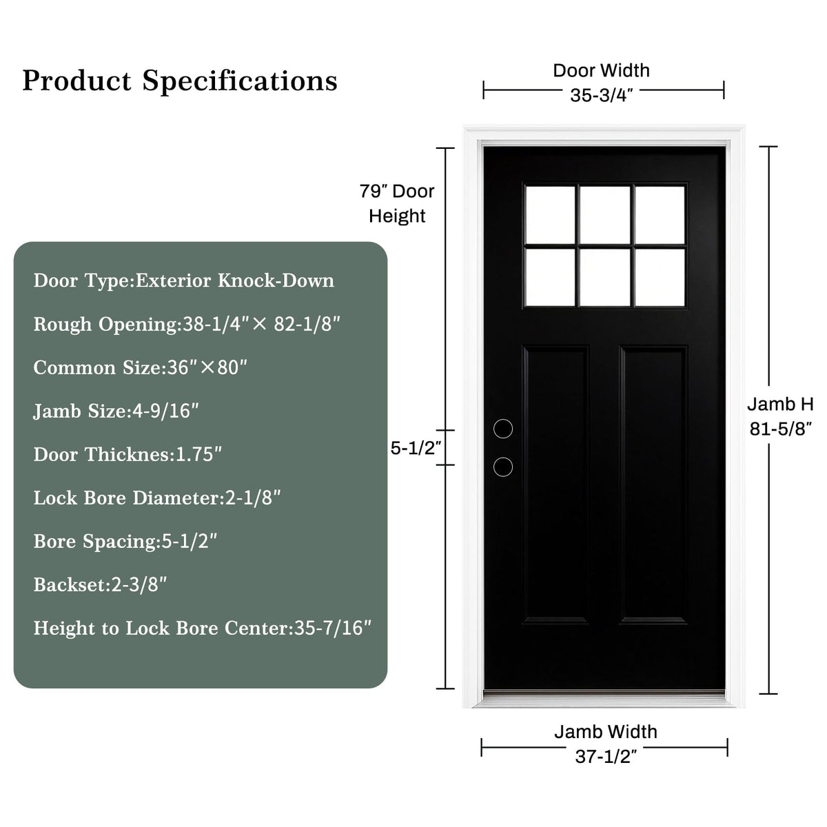 36 x 80 Black Fiberglass Entry Door A44701