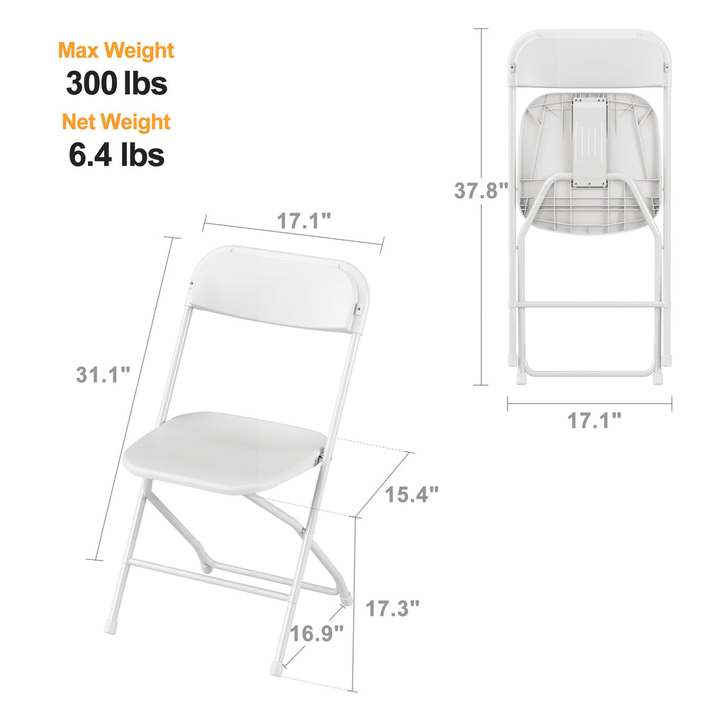 6 Pack White Plastic Folding Chair with Steel Frame F417