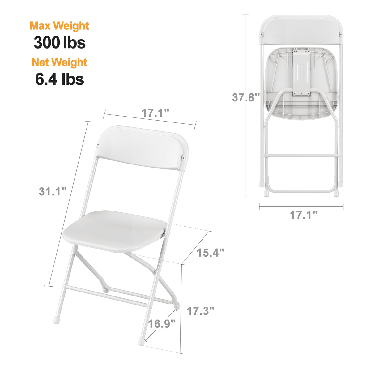 6 Pack White Plastic Folding Chair with Steel Frame F417