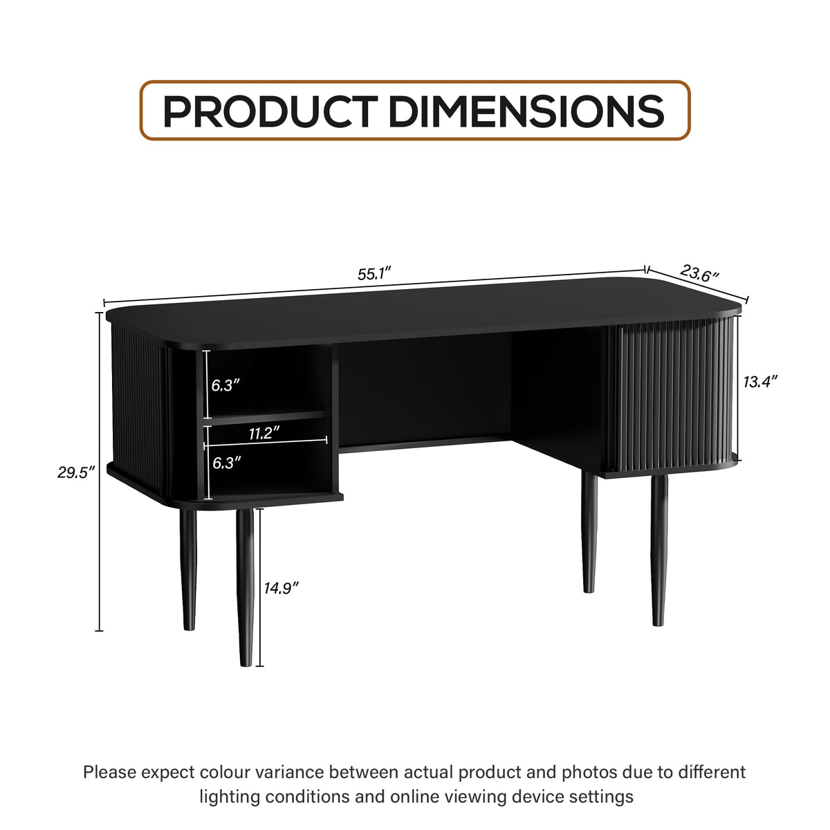 55" Black Wood Writing Desk J597