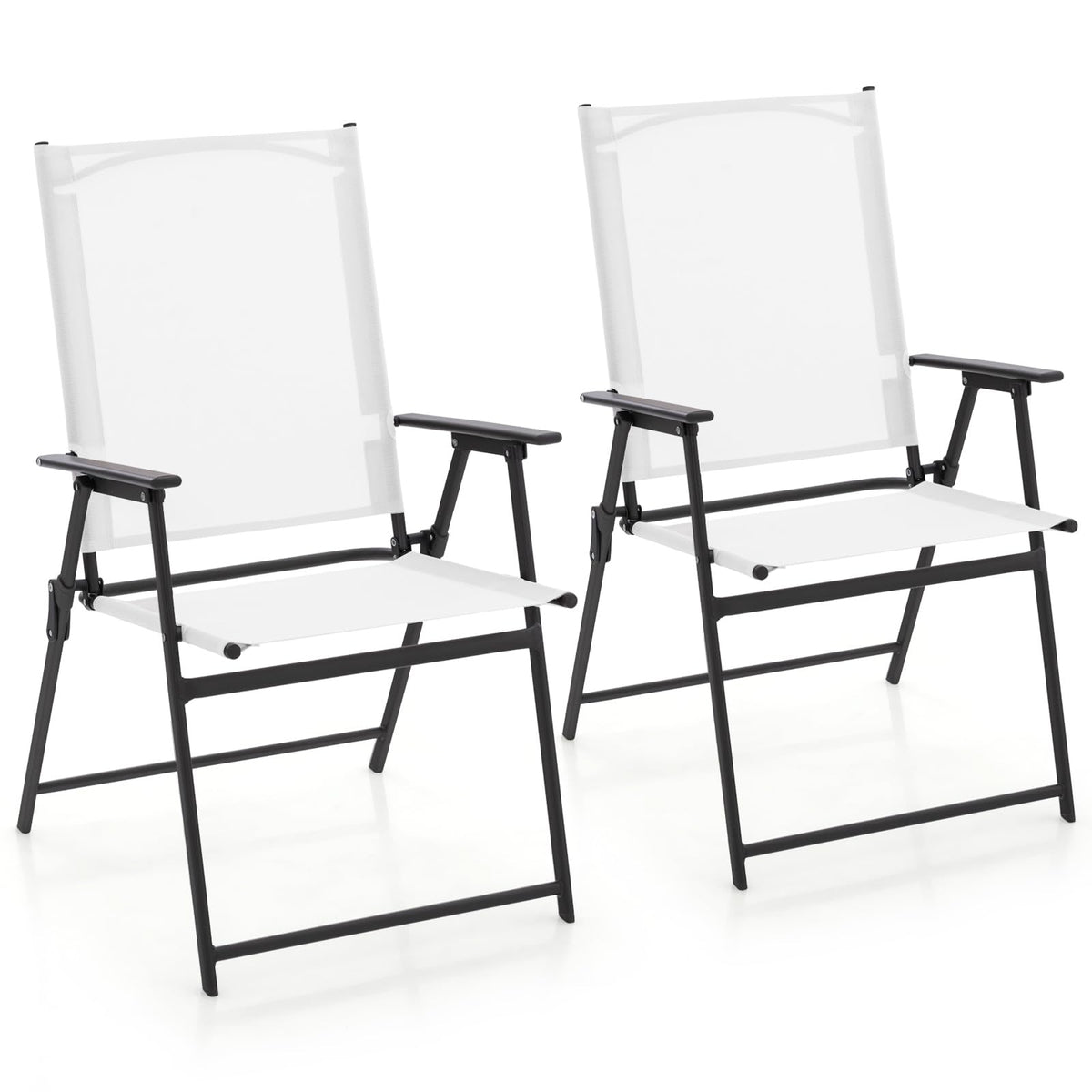 White Set of 2 Folding Patio Chairs with Metal Frame I182