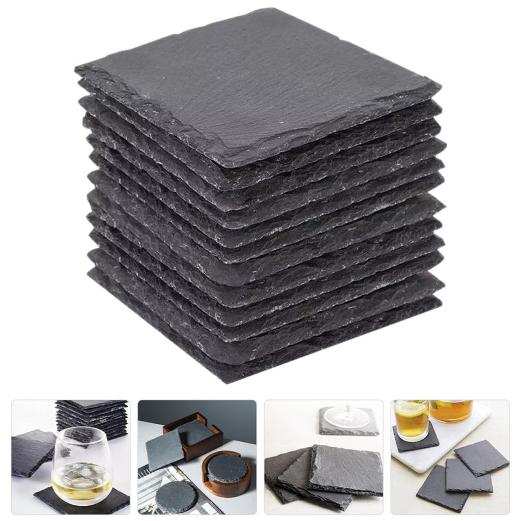 Black Natural Stone Coasters 12pcs H105672