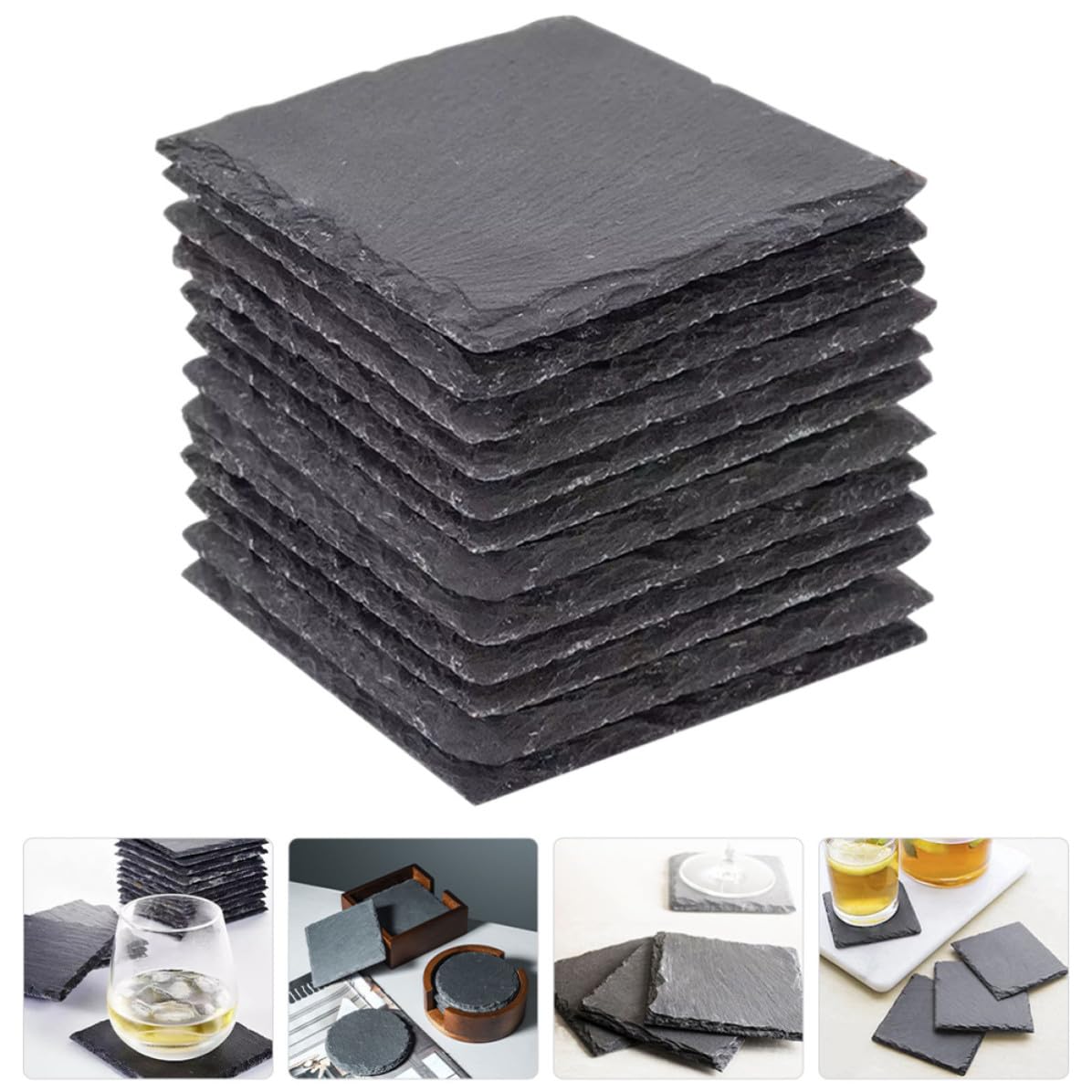 Black Natural Stone Coasters 12pcs H105672