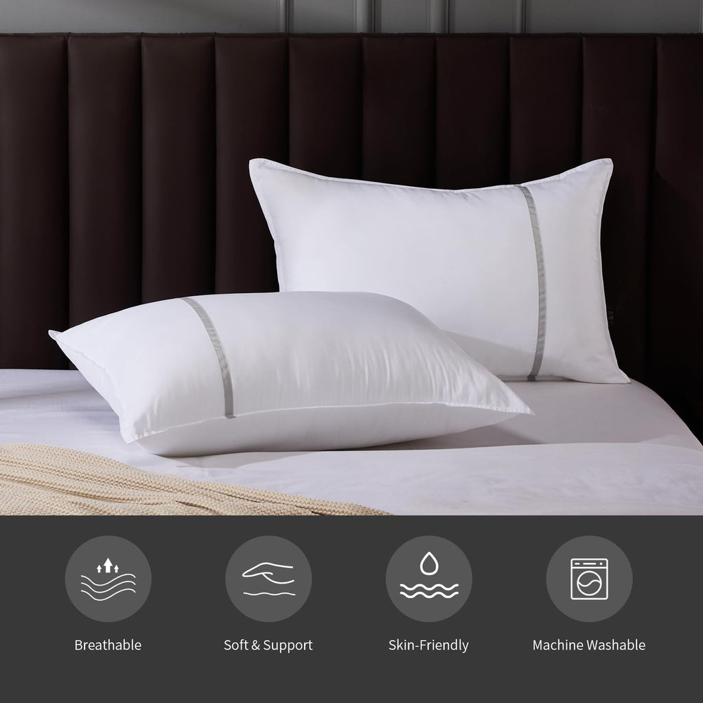 Queen Size Set of 2 Medium Firm Down Alternative Bed Pillows N1724