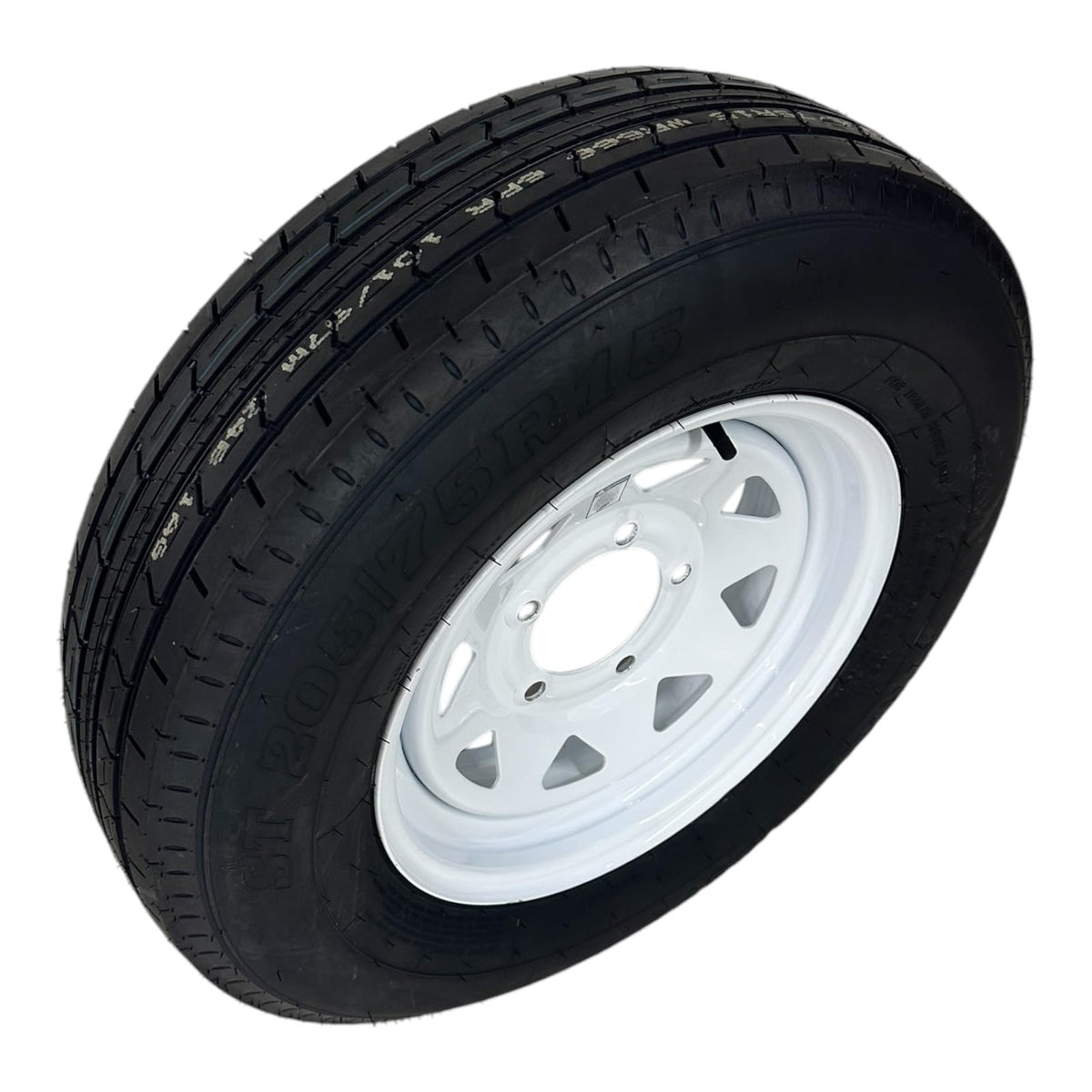 ST205/75R15 Trailer Tire on Rim Load Range C 6 Ply 5 Lug White Spoke Wheel E37342