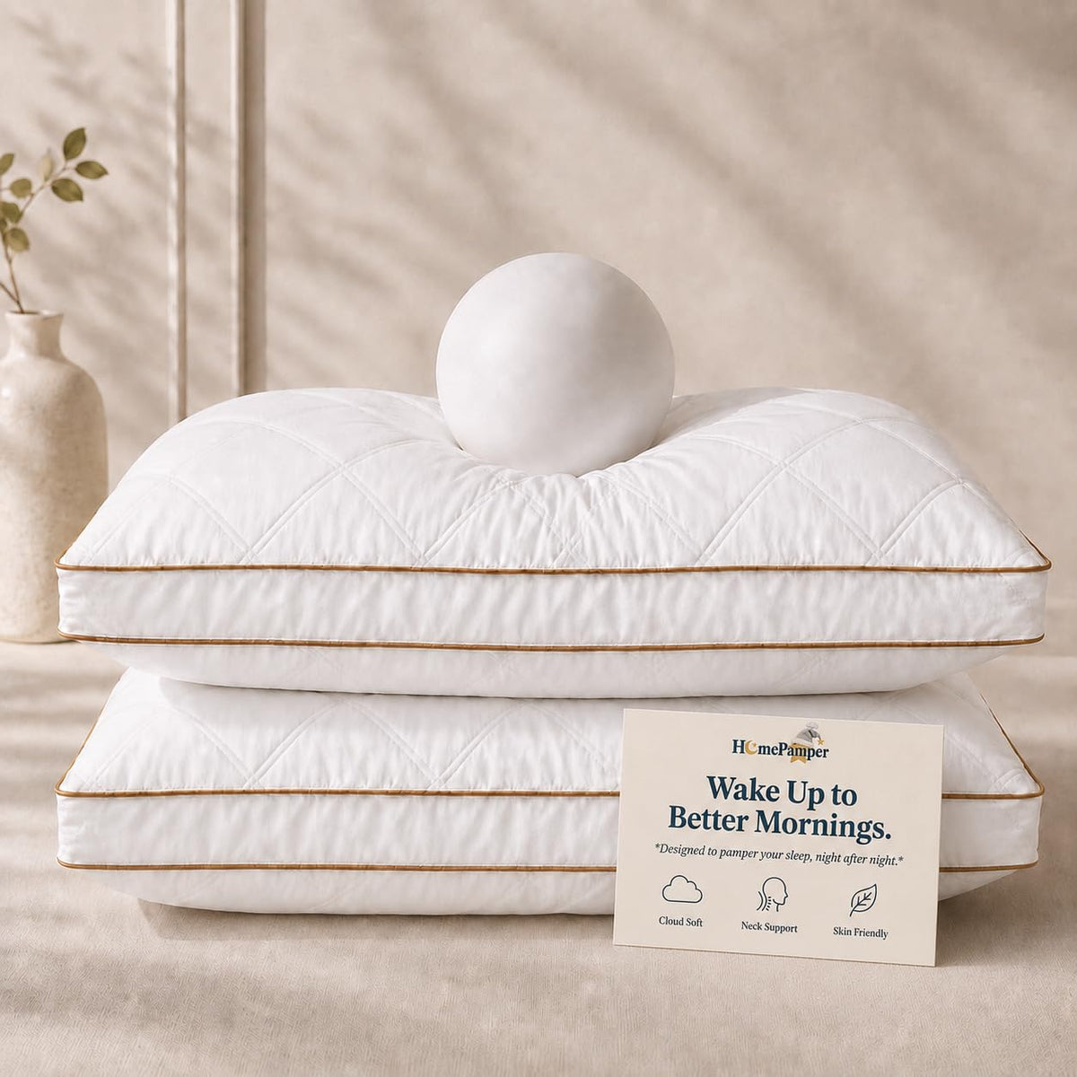 King Size Set of 2 White Cotton Bed Pillows A75397