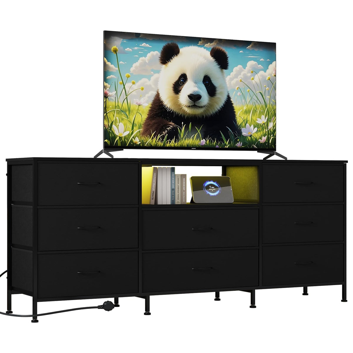 Black 8 Drawer TV Stand Dresser with Steel Frame U293