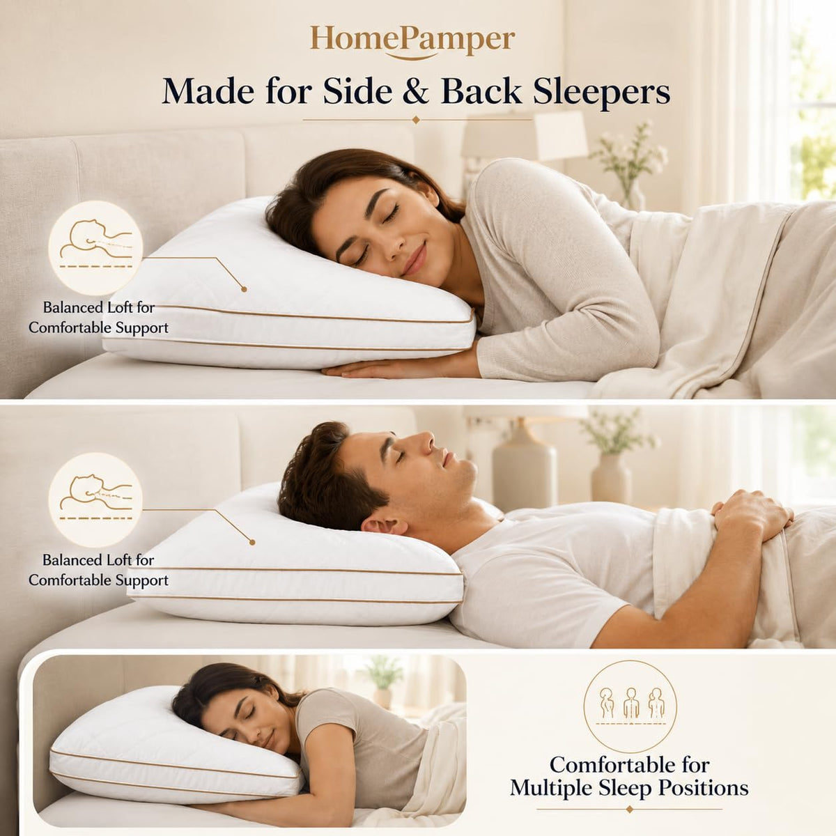 King Size Set of 2 White Cotton Bed Pillows A75397