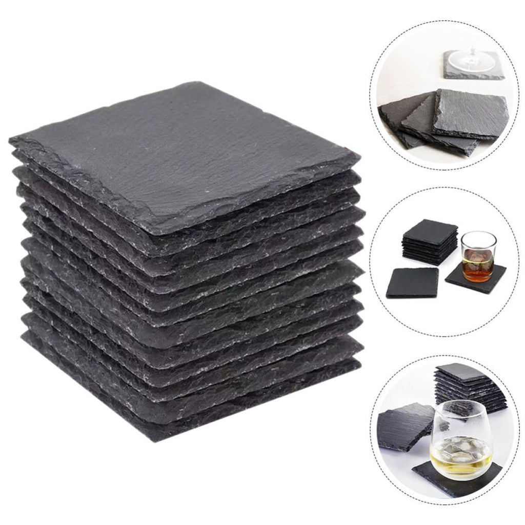 Black Natural Stone Coasters 12pcs H105672