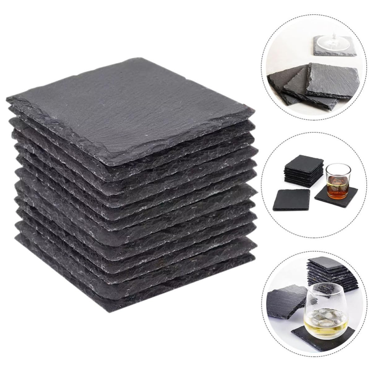 Black Natural Stone Coasters 12pcs H105672