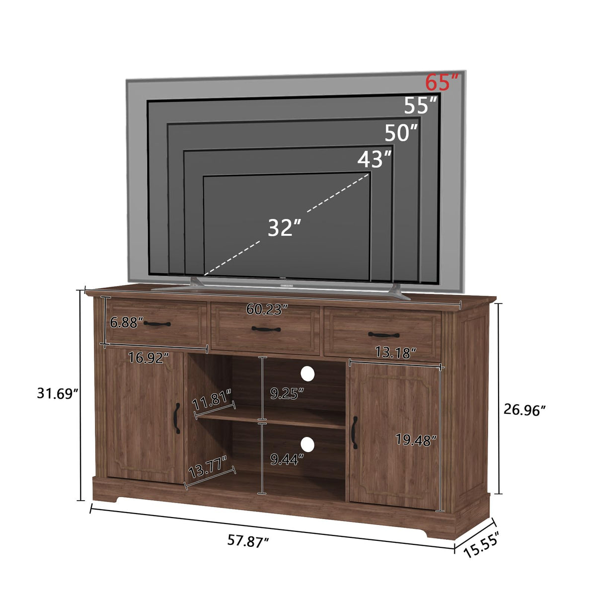 Mid Century Wood TV Stand with 3 Drawers H3584