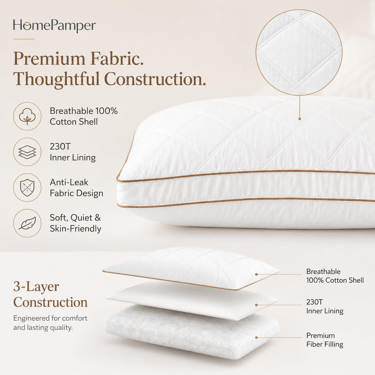 King Size Set of 2 White Cotton Bed Pillows A75397