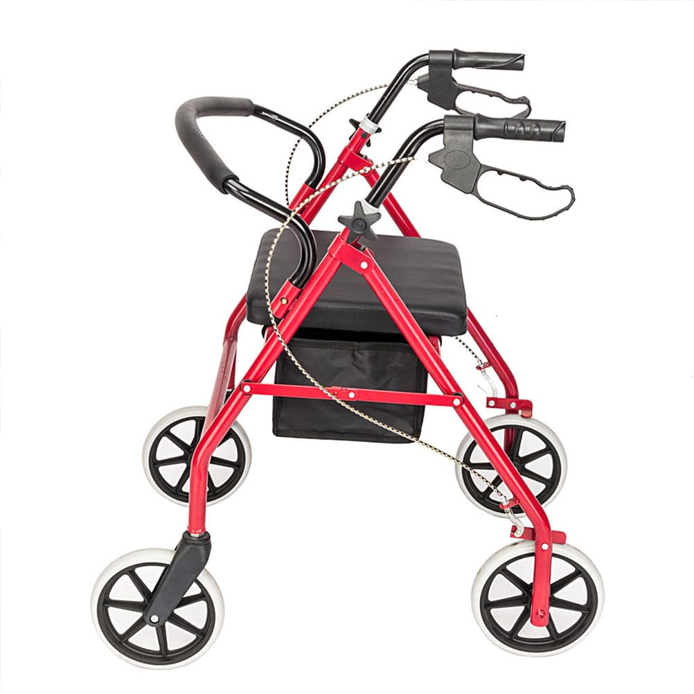 Lightweight Foldable Steel Rollator Walker with Seat, 8" Wheels, Red P539