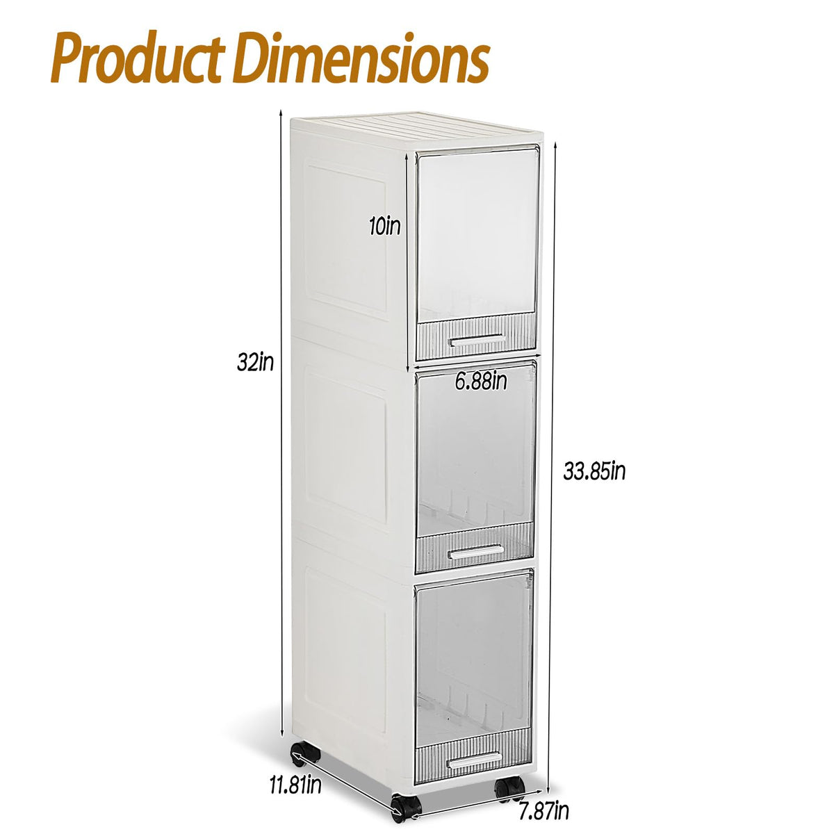 3 Drawer Narrow Plastic Storage Cart with Wheels Z526039