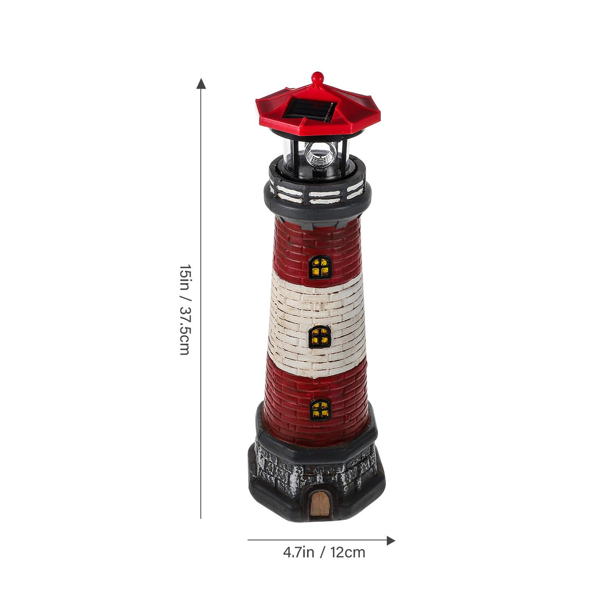 Solar Lighthouse Statue with LED Light 14.76 Inch Red I258852