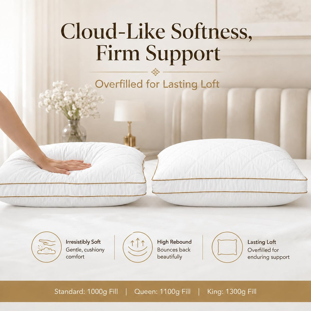 King Size Set of 2 White Cotton Bed Pillows A75397