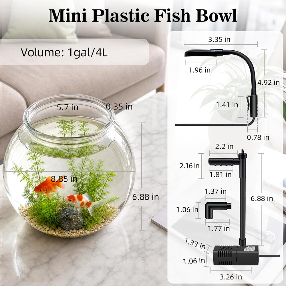 1 Gallon Plastic Aquarium Starter Kit with USB Filtration and Lighting D827557