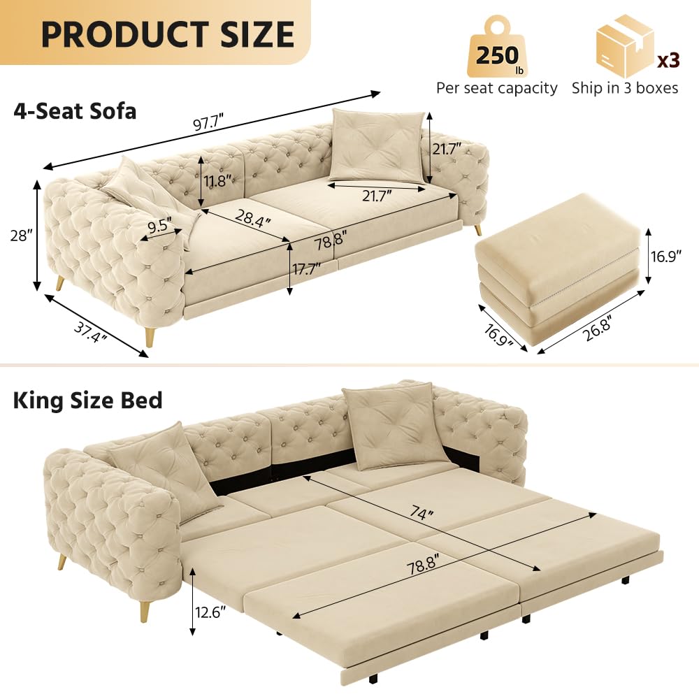 King Size Velvet Sleeper Sofa Bed Y703