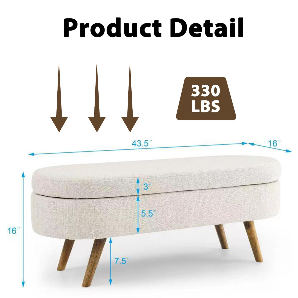 43.5” Upholstered Storage Ottoman Bench E7623