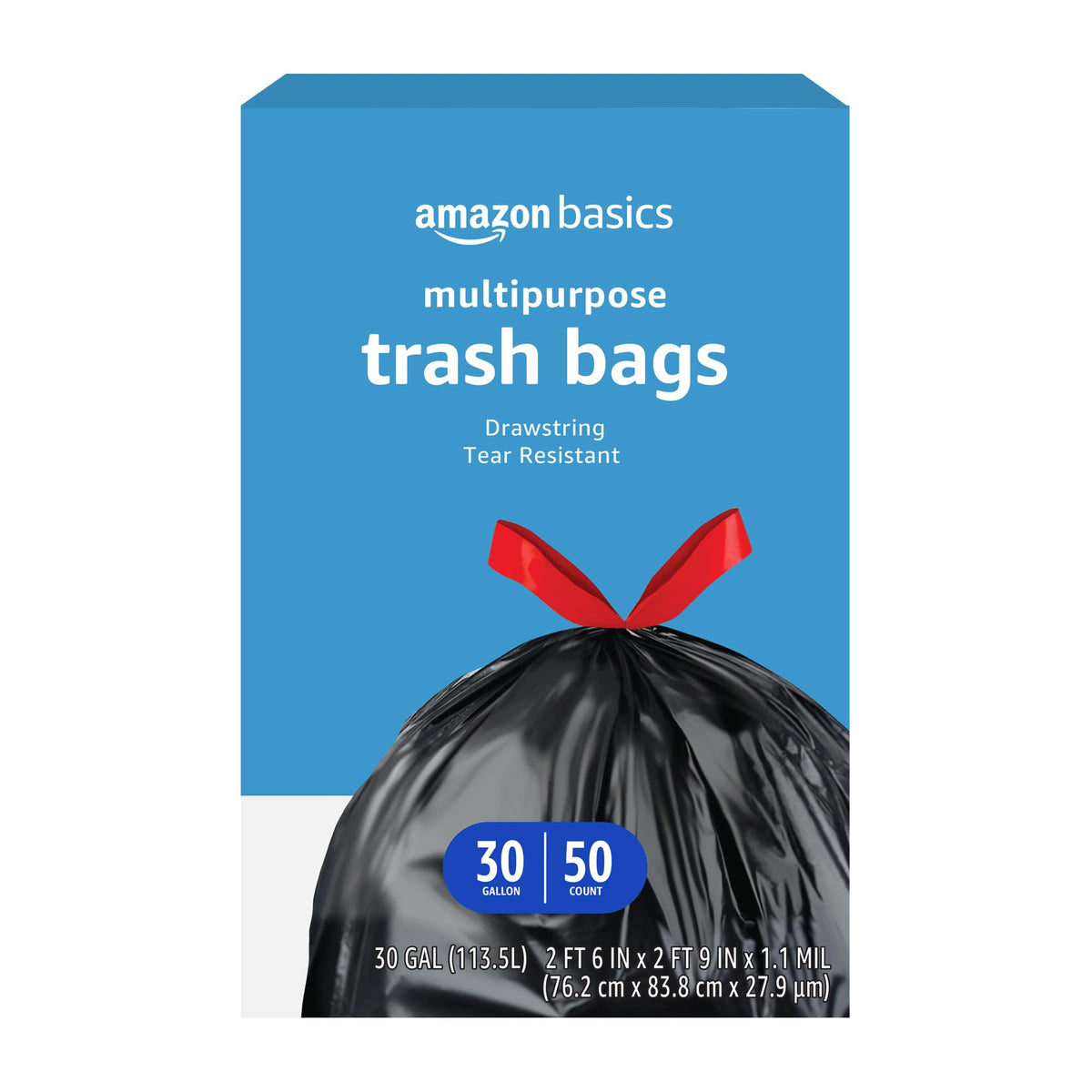 Multipurpose Drawstring Trash Bags, 30 Gallon, Tear Resistant, 50 Count C347