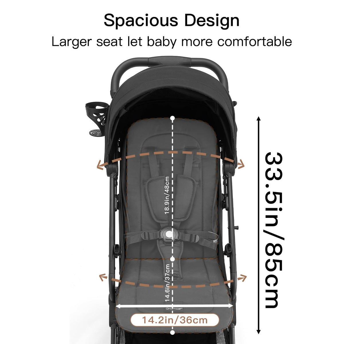 Black Lightweight Fold Baby Stroller with Canopy and Cup Holder S7693