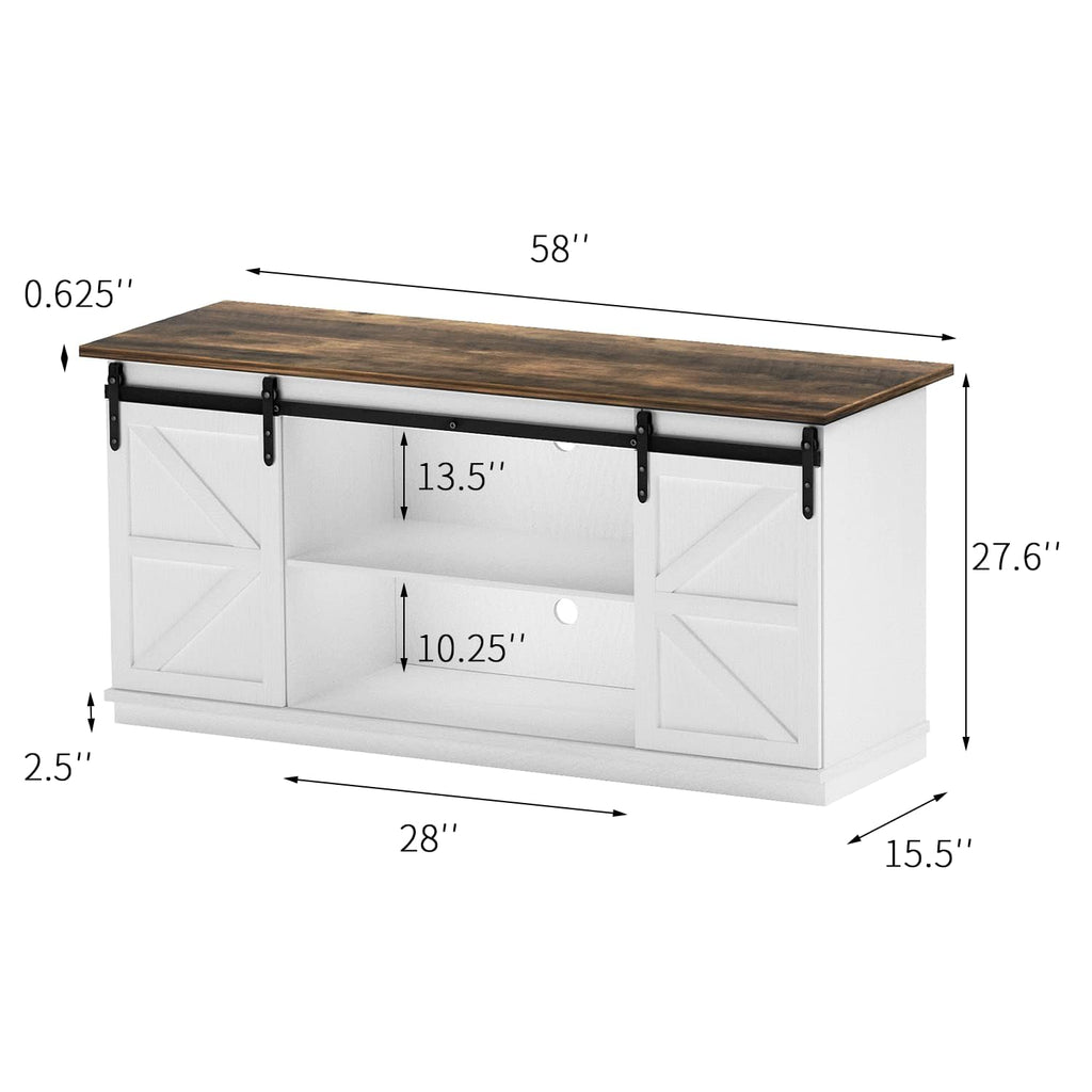 White Farmhouse TV Stand with Sliding Barn Doors A8183