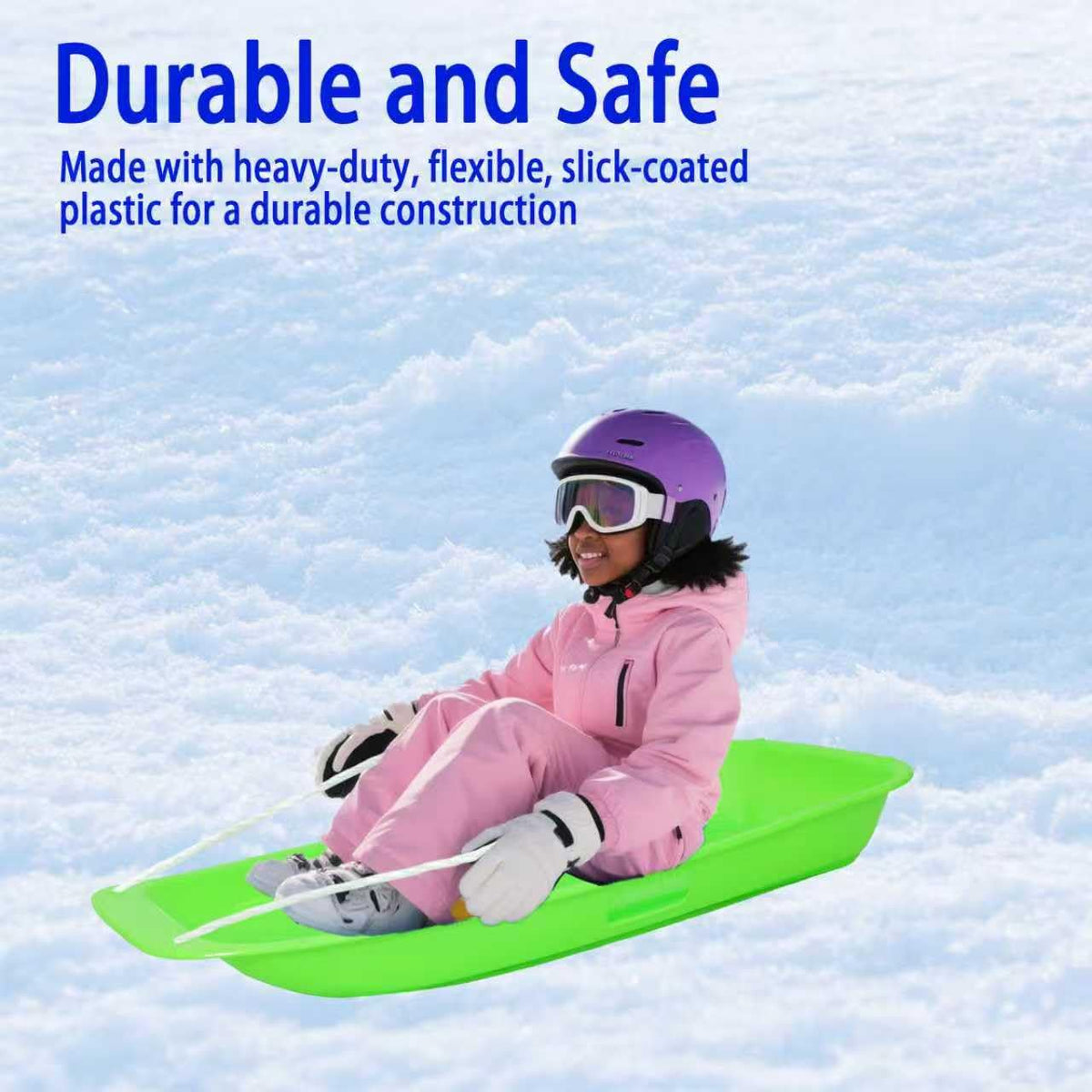 Plastic Toboggan Snow Sled with Pull Rope & Handles 35 Inch Q258