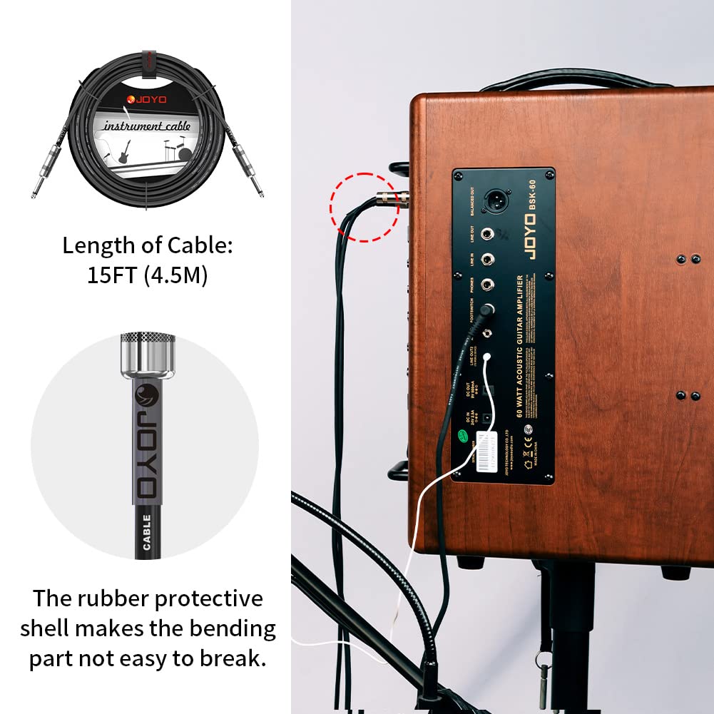 Bluetooth Combo Guitar Amplifier and 15 feet 1/4 Inch Black Instrument Cable X98821