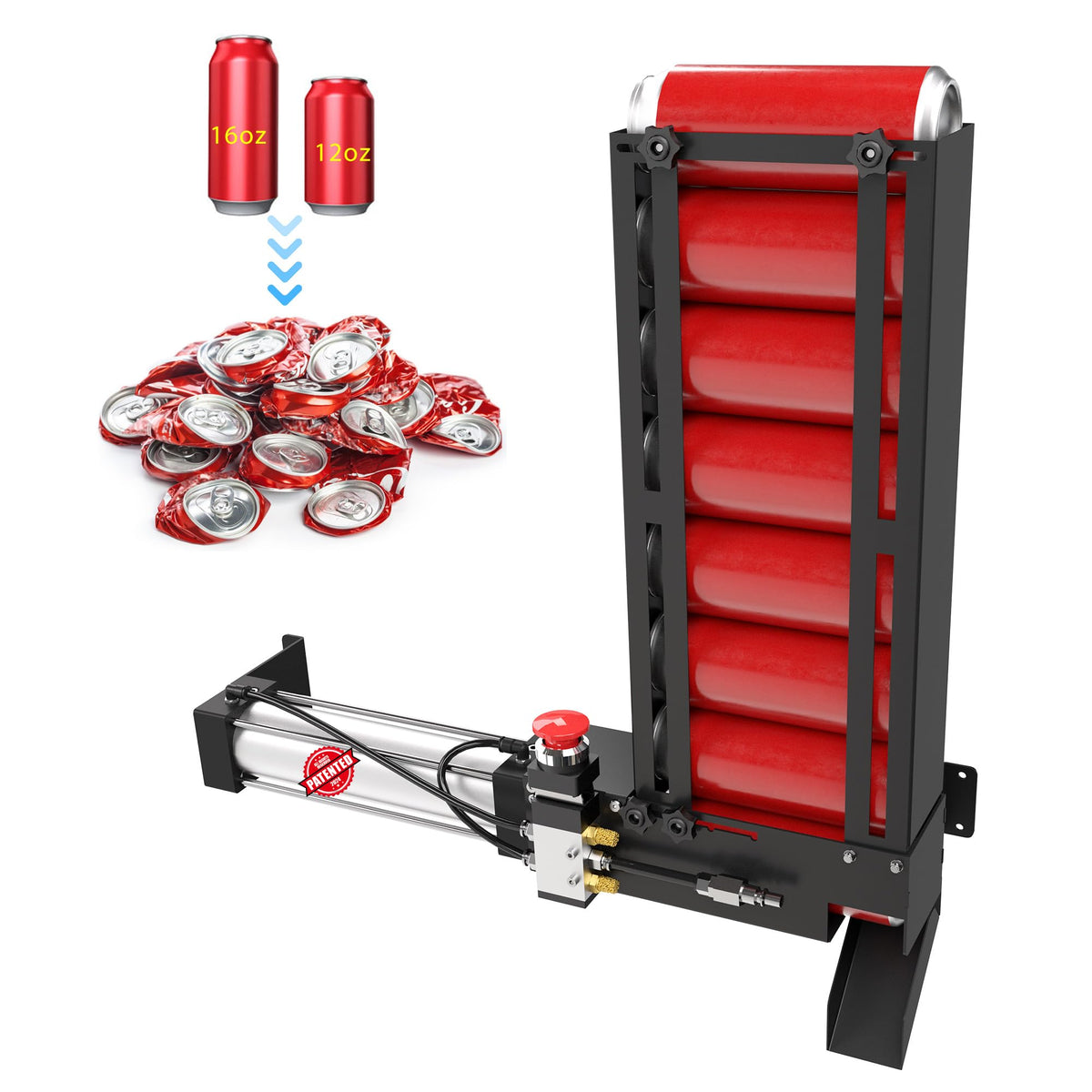 Pneumatic Can Crusher with Hopper, Wall Mounted 12oz-16oz X6146