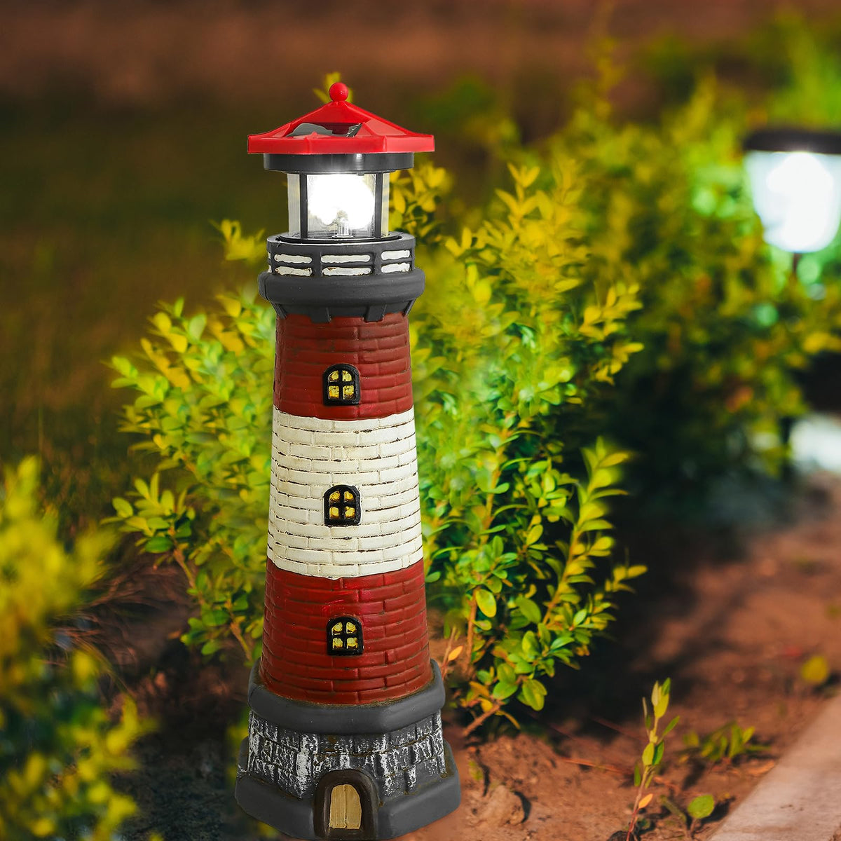 Solar Lighthouse Statue with LED Light 14.76 Inch Red I258852