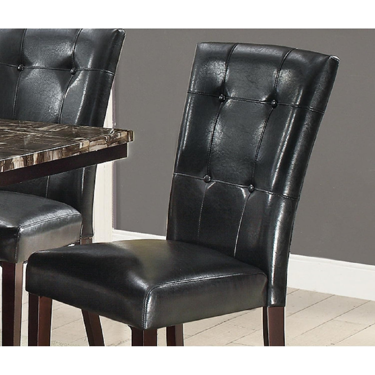Black Faux Leather Tufted Parson Chairs Set of 2 J8048