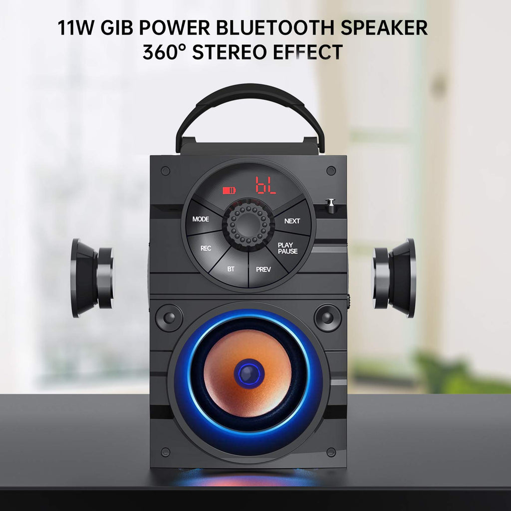 Portable Big Bluetooth Speakers with Light, Wireless with Subwoofer, FM Radio, LED Lights, EQ, Booming Bass, Bluetooth 4.2 Stereo Loud Outdoor/Indoor Retro, for Home, Camping, Travel, Black Y564