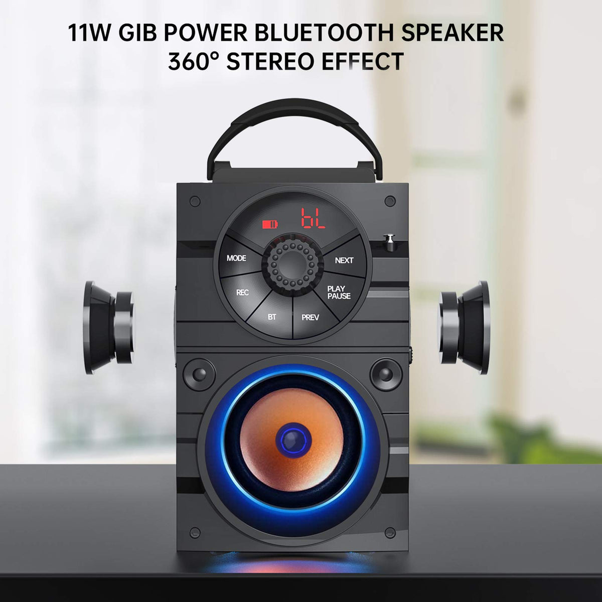 Portable Big Bluetooth Speakers with Light, Wireless with Subwoofer, FM Radio, LED Lights, EQ, Booming Bass, Bluetooth 4.2 Stereo Loud Outdoor/Indoor Retro, for Home, Camping, Travel, Black Y564