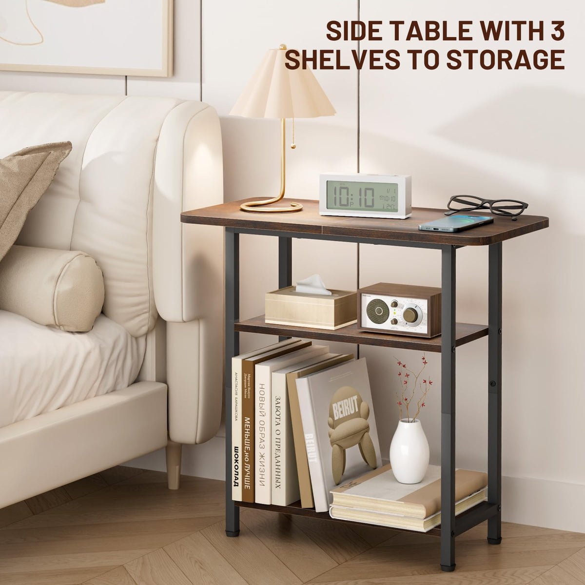 3-Tier Side Table with Storage Tabletop A618