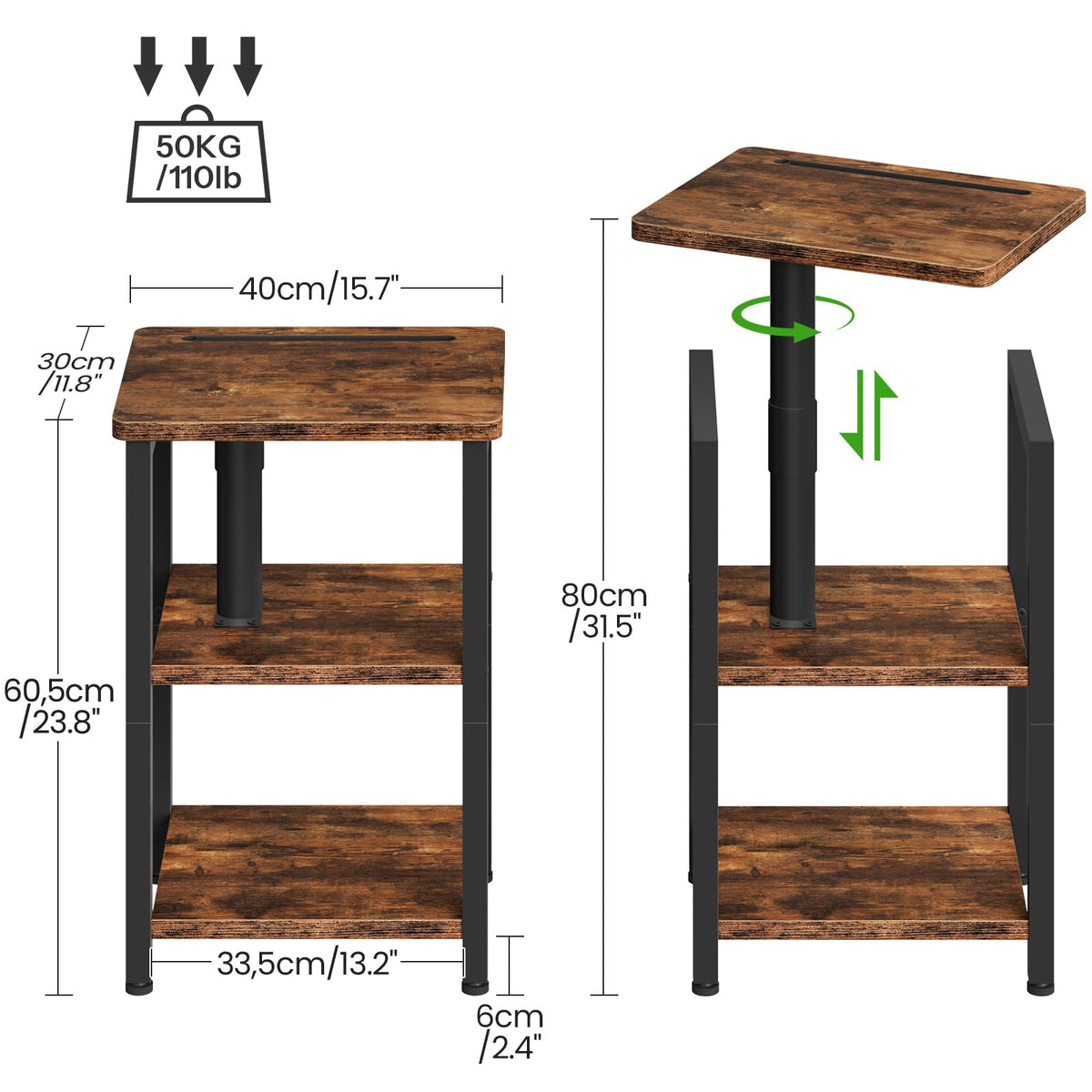 360° Swivel 3-Tier Side Table with Storage G96050