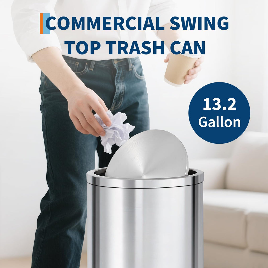 13.2 gal Stainless Steel Swing Top Trash Can B470
